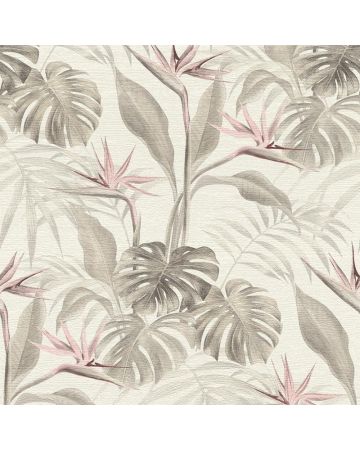 Papel pintado plantas gris beige rosa 033gHAR