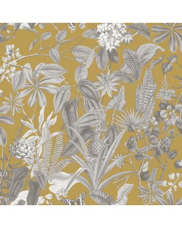 Papel pintado plantas gris amarillo 049gOGN