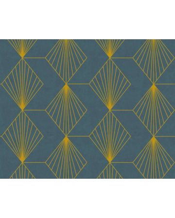 Papel pintado geométrico azul dorado 361561gFRE